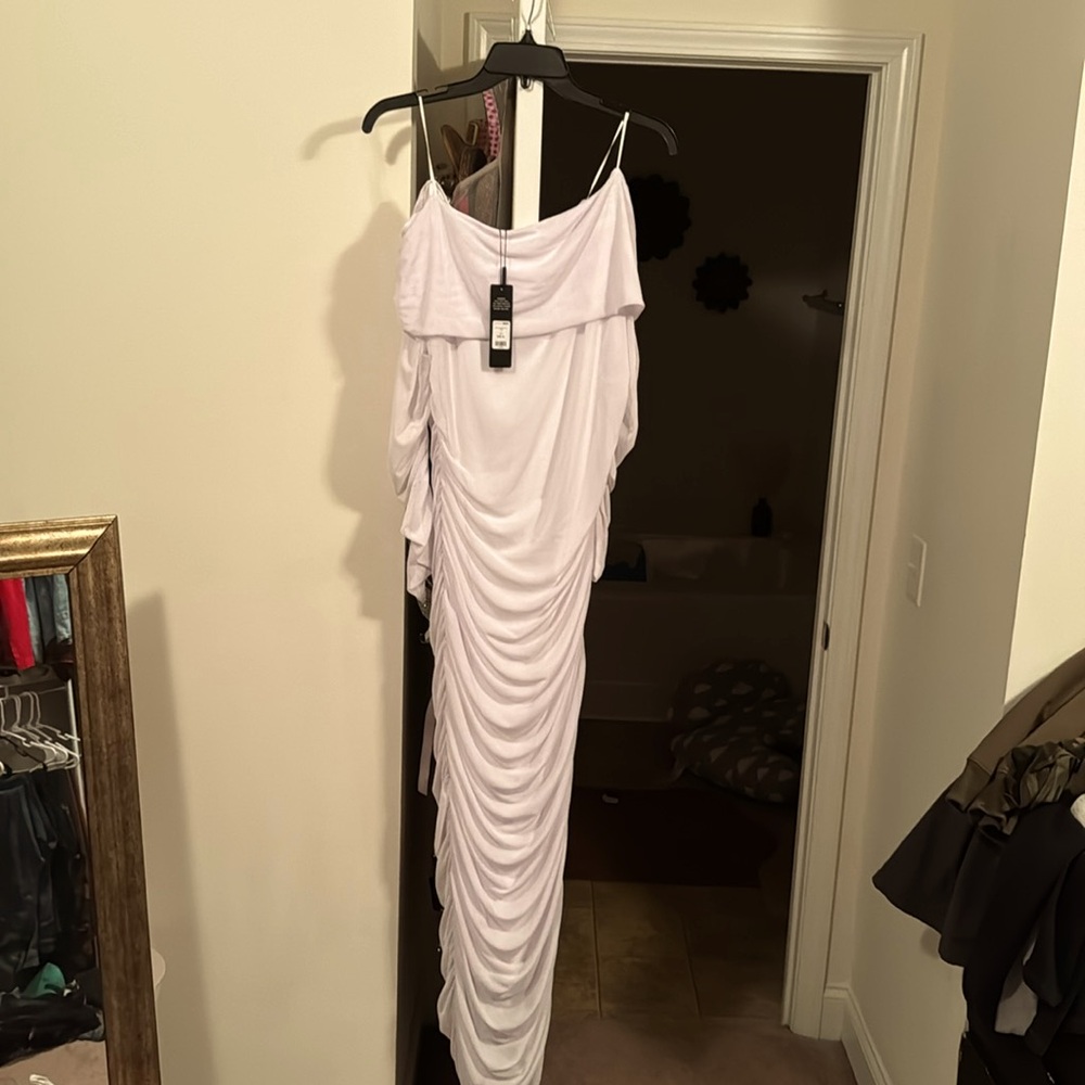 Ruched Maxi Dress-White